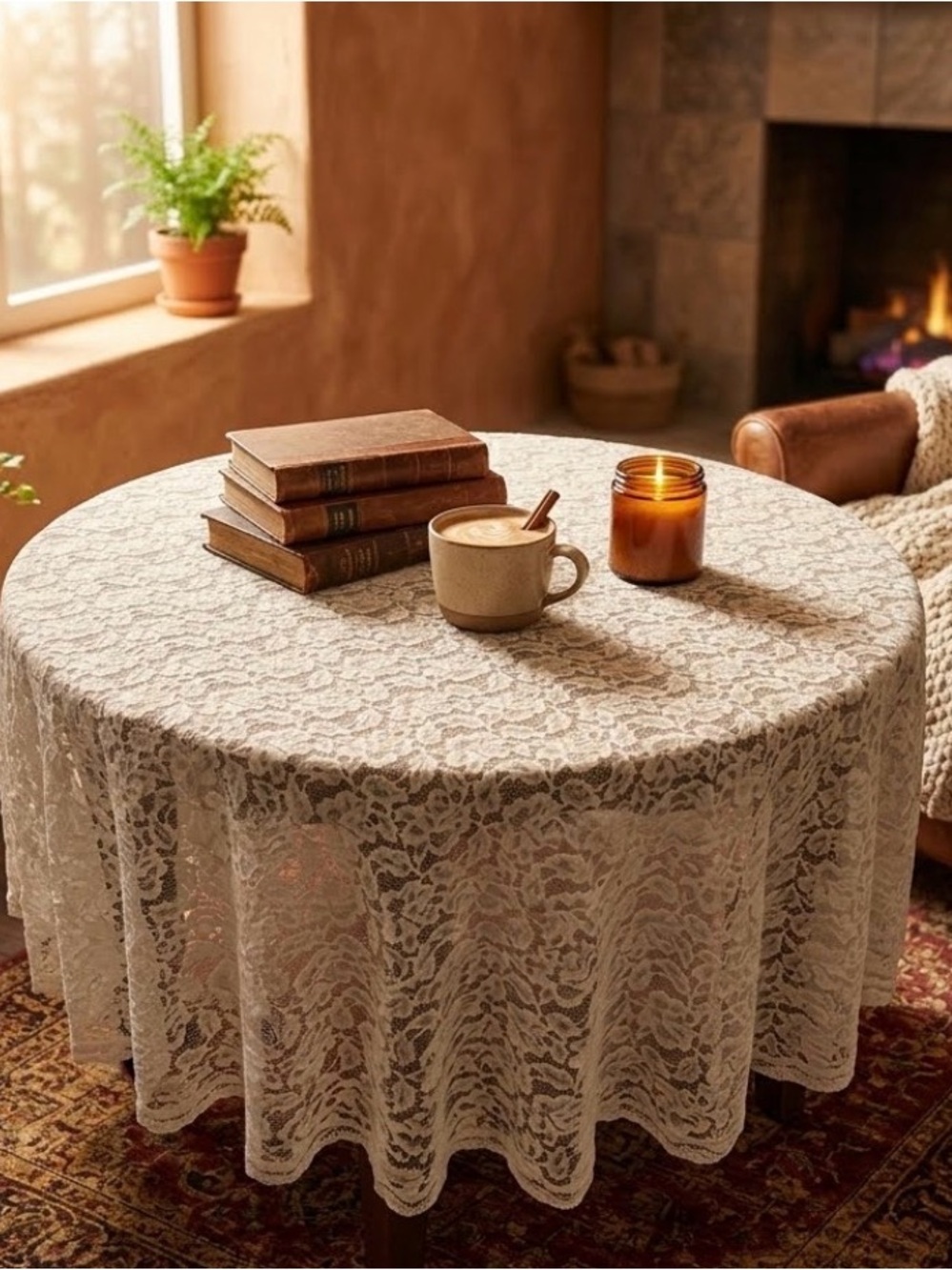 Vintage Style 60" Round French Lace Tablecloth – Cream/Ivory Polyester